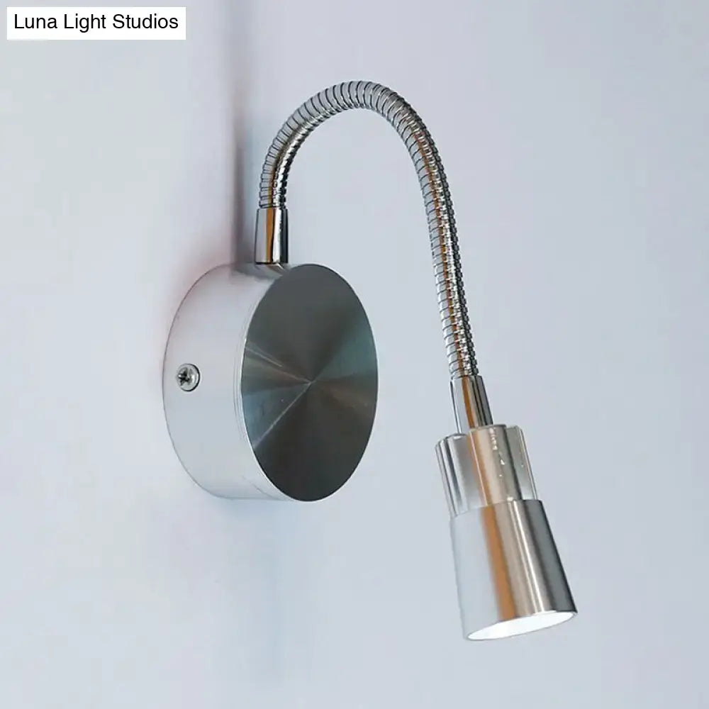 Chrome flexible gooseneck reading light with mini metal shade bedroom