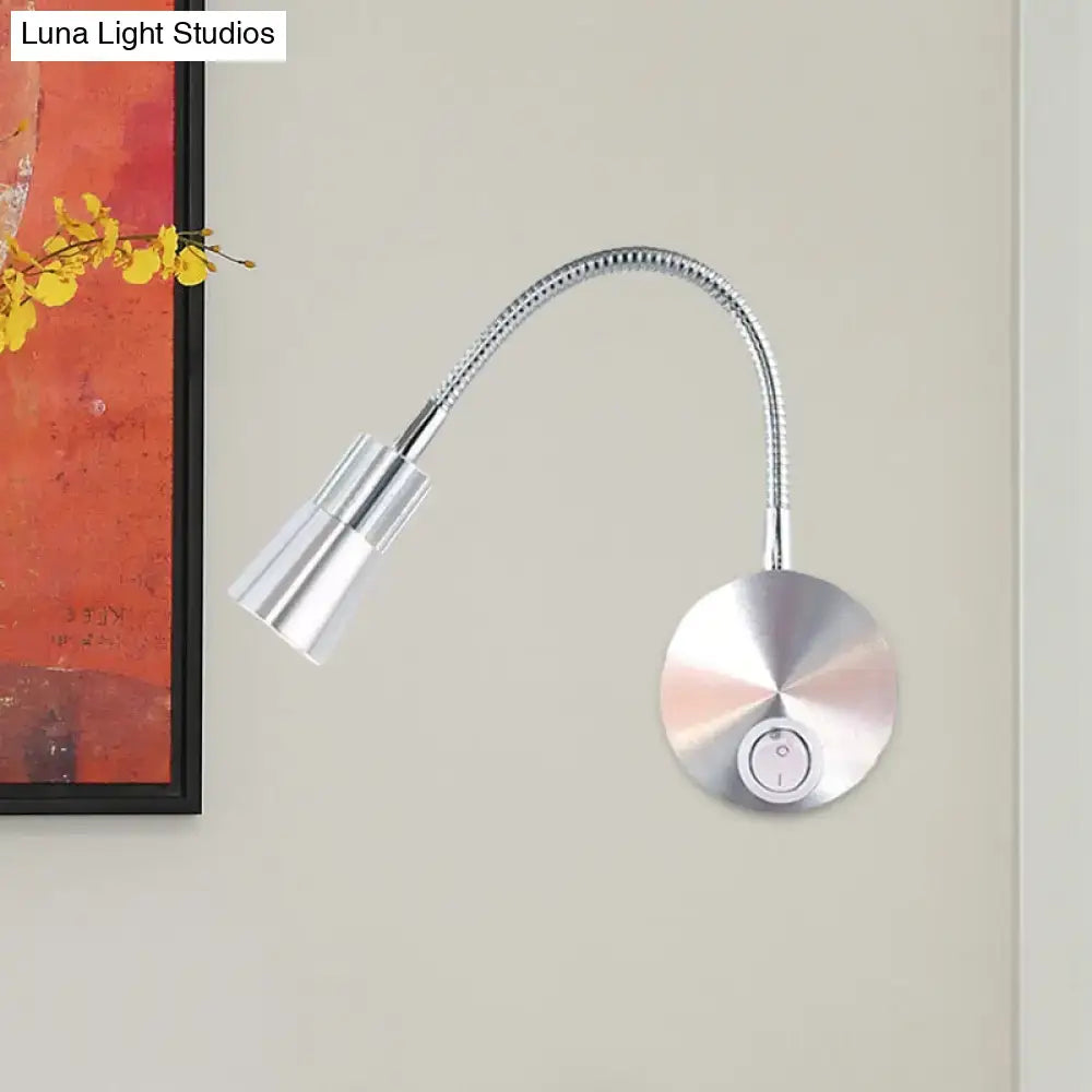 Chrome flexible gooseneck reading light with mini metal shade bedroom