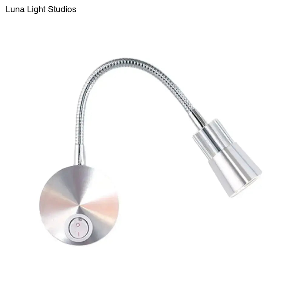 Chrome flexible gooseneck reading light with mini metal shade bedroom