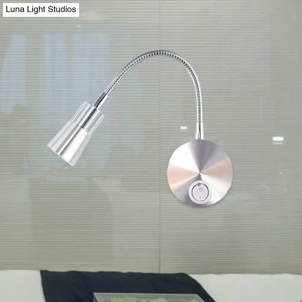 Chrome flexible gooseneck reading light with mini metal shade bedroom