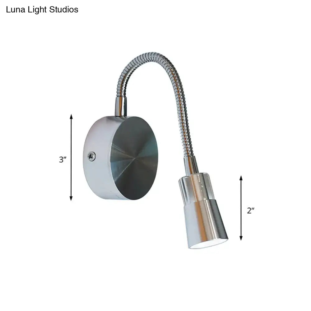 Chrome flexible gooseneck reading light with mini metal shade bedroom