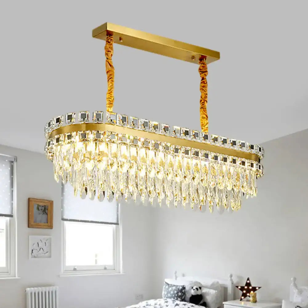 Modern gold led crystal drop oval chandelier dining room light fixture
