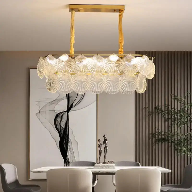 Modern gold frost glass shell chandelier dining room led light