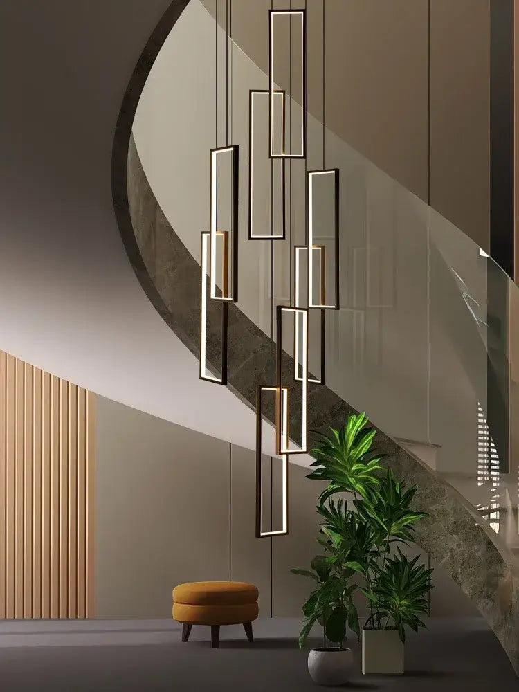 Modern black & gold decorbites led geometry stair chandelier