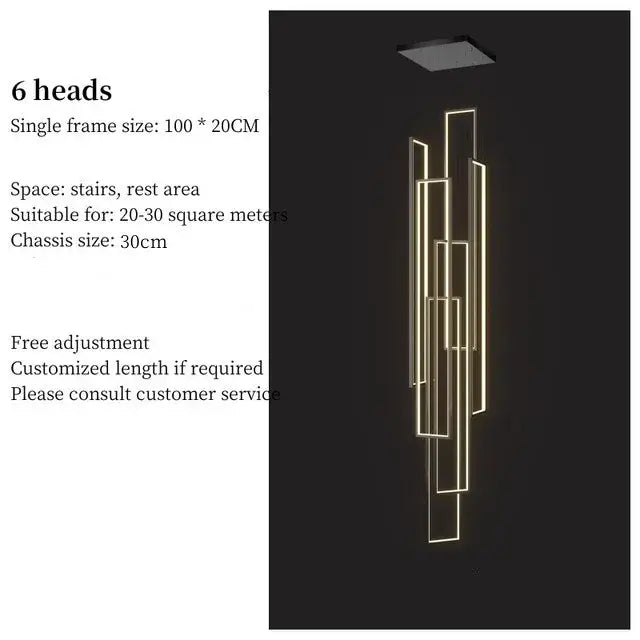 Modern black & gold decorbites led geometry stair chandelier