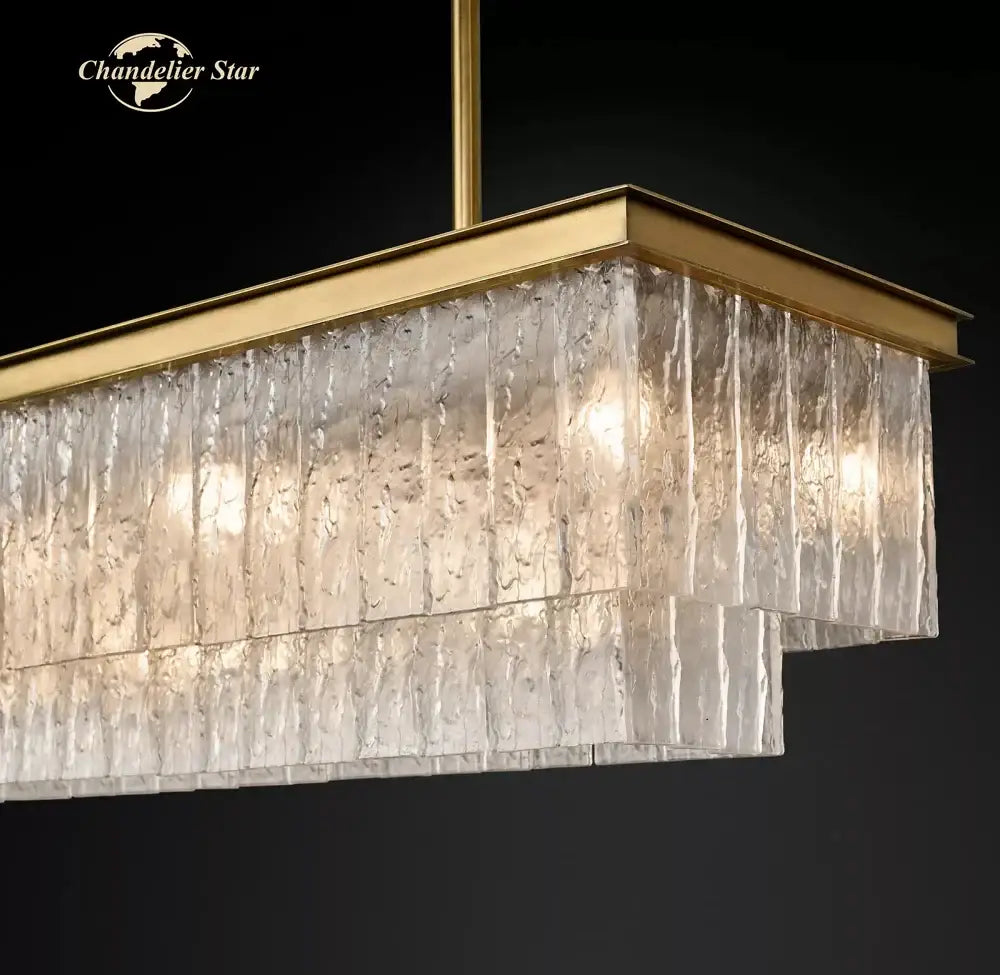 Textured glass led glace rectangular chandelier dining room light