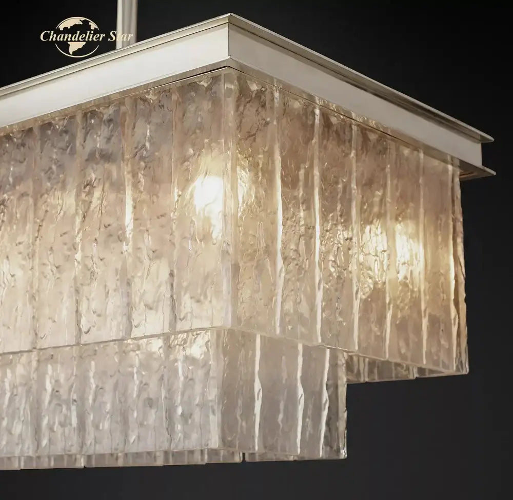 Textured glass led glace rectangular chandelier dining room light
