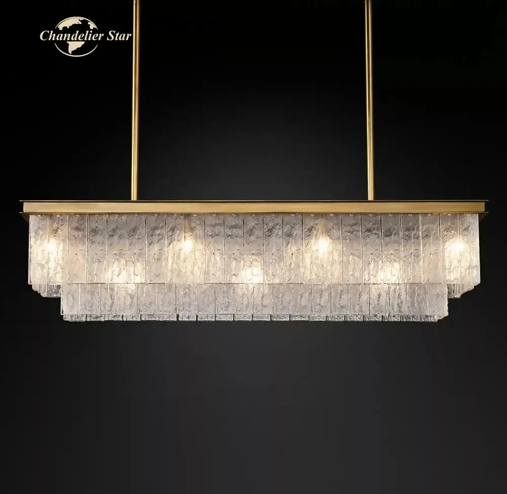 Textured glass led glace rectangular chandelier dining room light