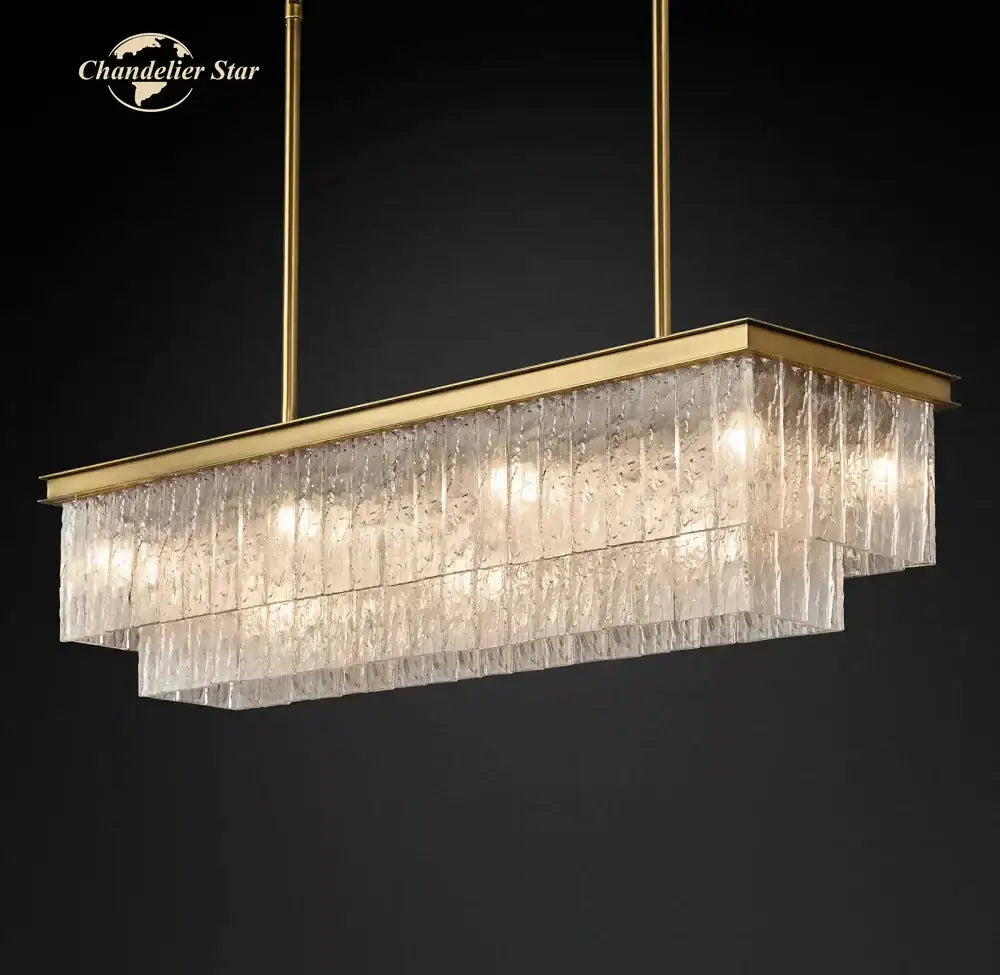 Textured glass led glace rectangular chandelier dining room light