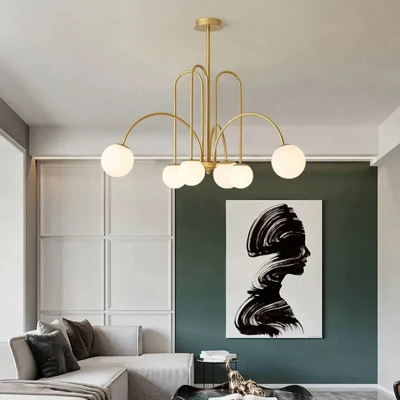 Modern gold led glass ball ceiling chandelier for dining room