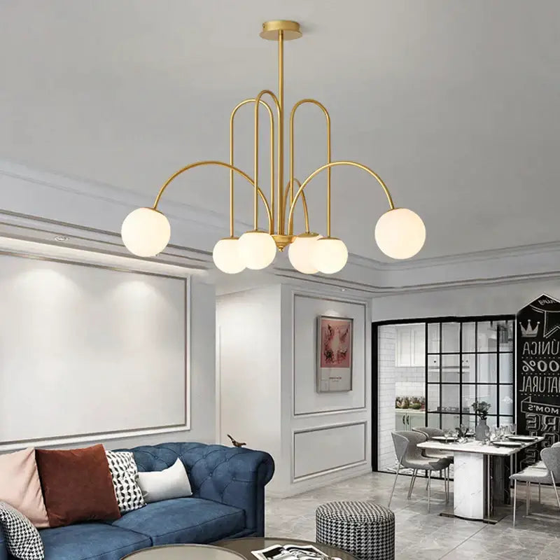 Modern gold led glass ball ceiling chandelier for dining room