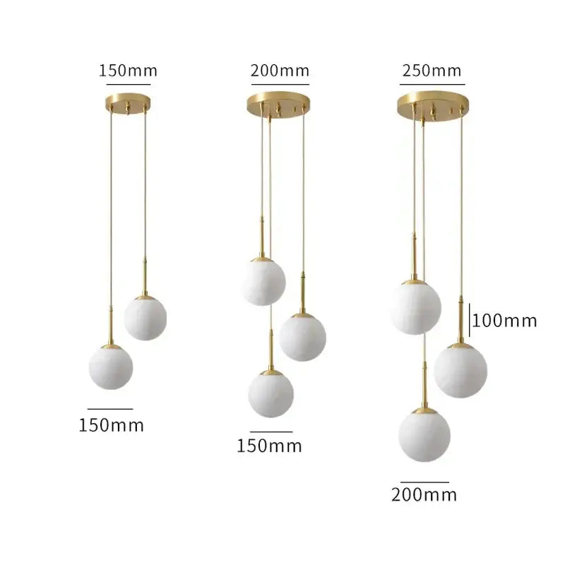 Modern gold led glass ball chandelier dining room pendant light