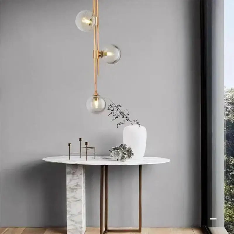 Modern emerald green glass ball pendant light brass dining room