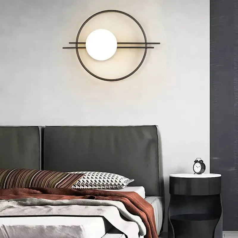 Modern gold & matte black led glass ball wall sconce bedroom light