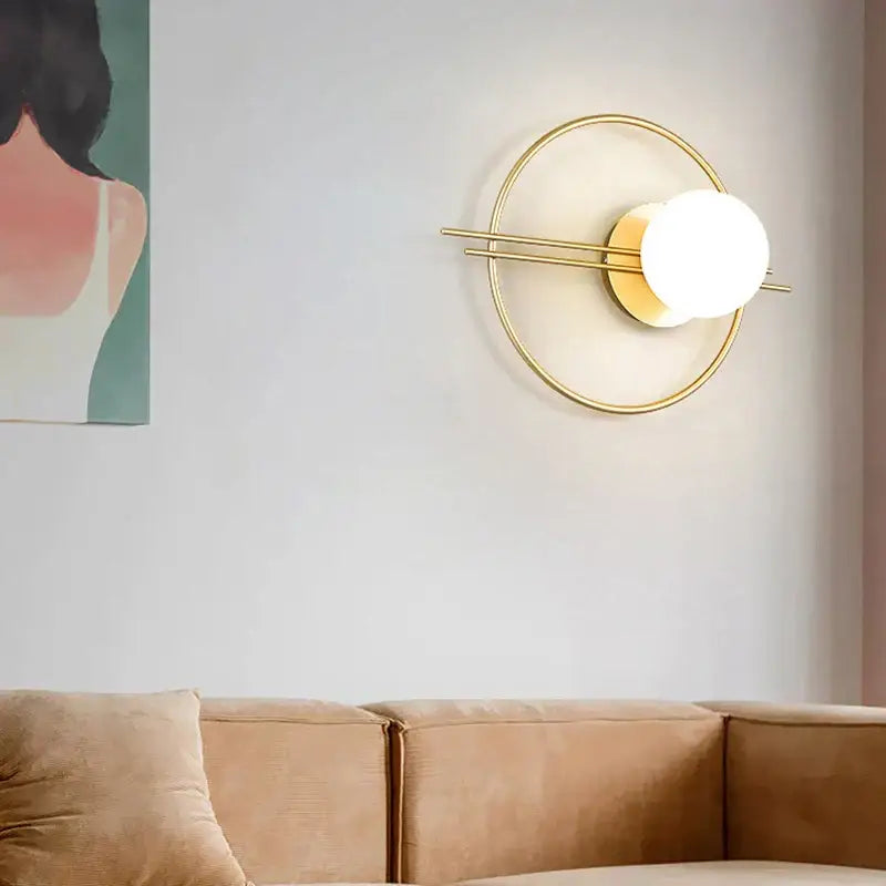 Modern gold & matte black led glass ball wall sconce bedroom light