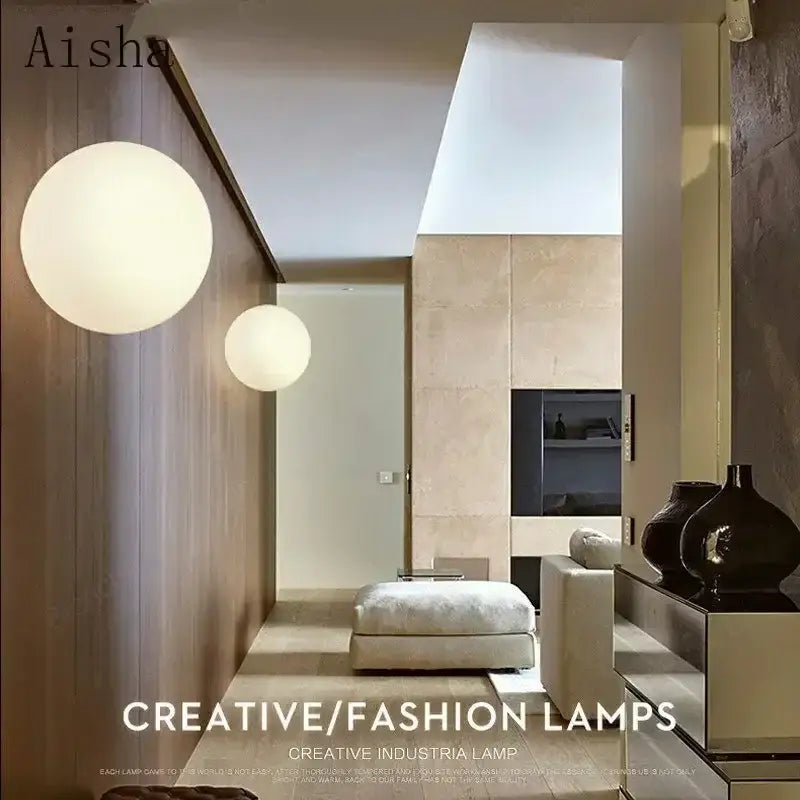 Minimalist matte white led glass ball wall sconce bedroom light