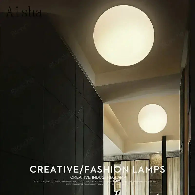 Minimalist matte white led glass ball wall sconce bedroom light
