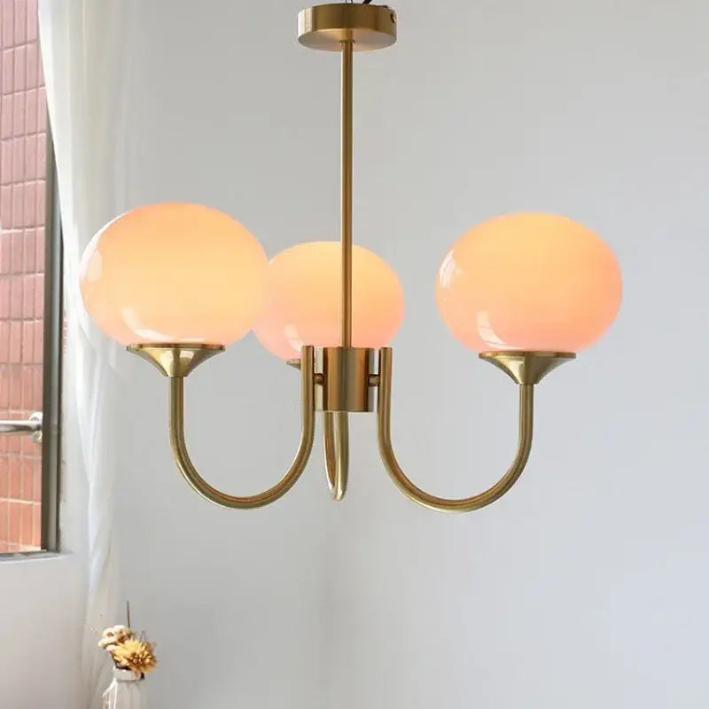 Modern brass and pink led glass balls chandelier bedroom light