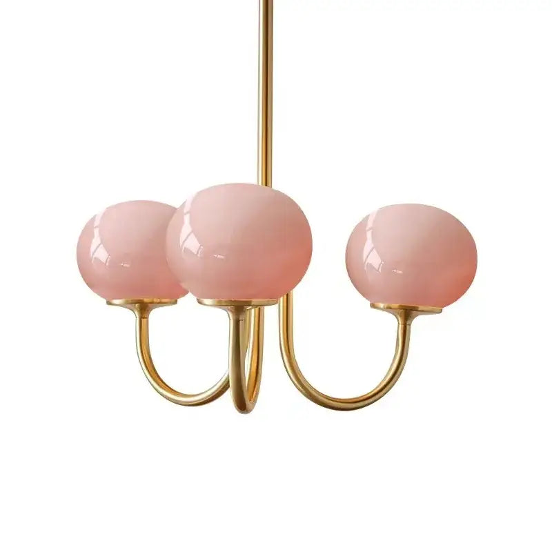 Modern brass and pink led glass balls chandelier bedroom light