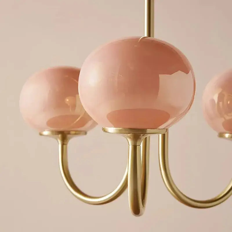 Modern brass and pink led glass balls chandelier bedroom light