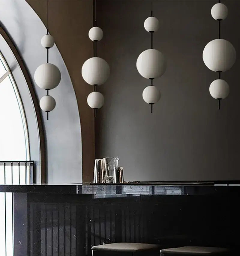 Modern white and black glass beads pendant chandelier dining room