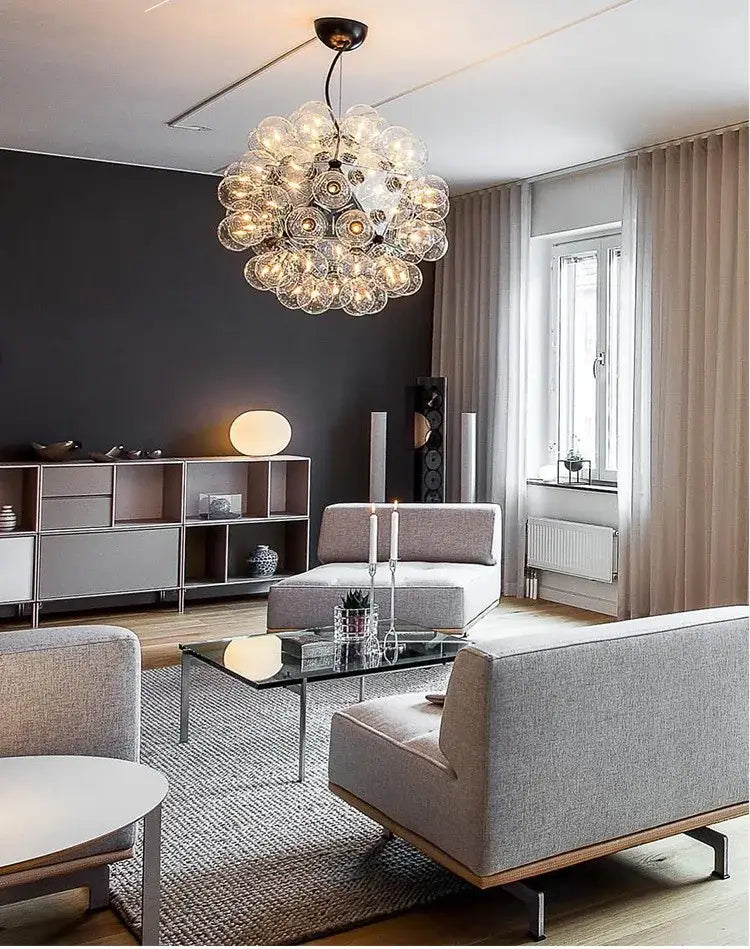 Modern led glass bubble chandelier dining room gold & chrome light