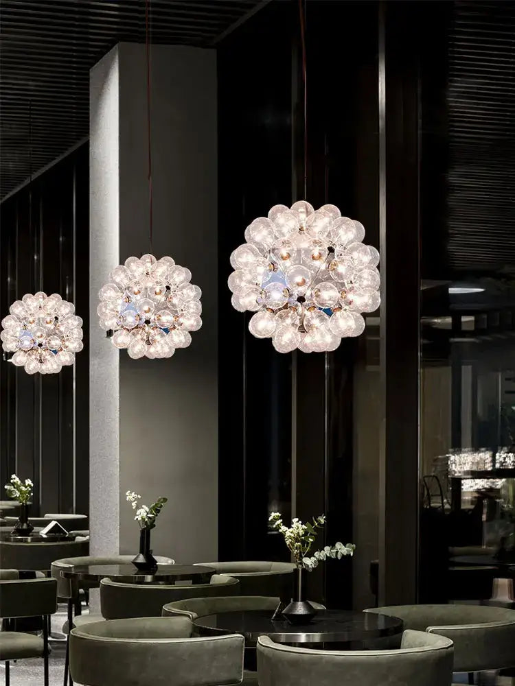 Modern led glass bubble chandelier dining room gold & chrome light