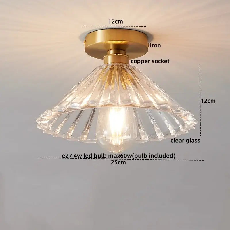 Modern gold ribbed glass ceiling lamp living room fixture