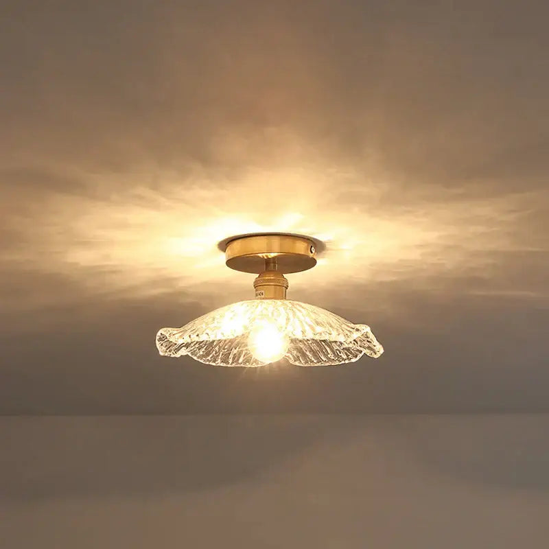 Vintage brass and textured glass ceiling lamp bedroom light