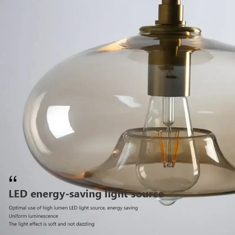 Modern amber glass ceiling light brass stem living room chandelier