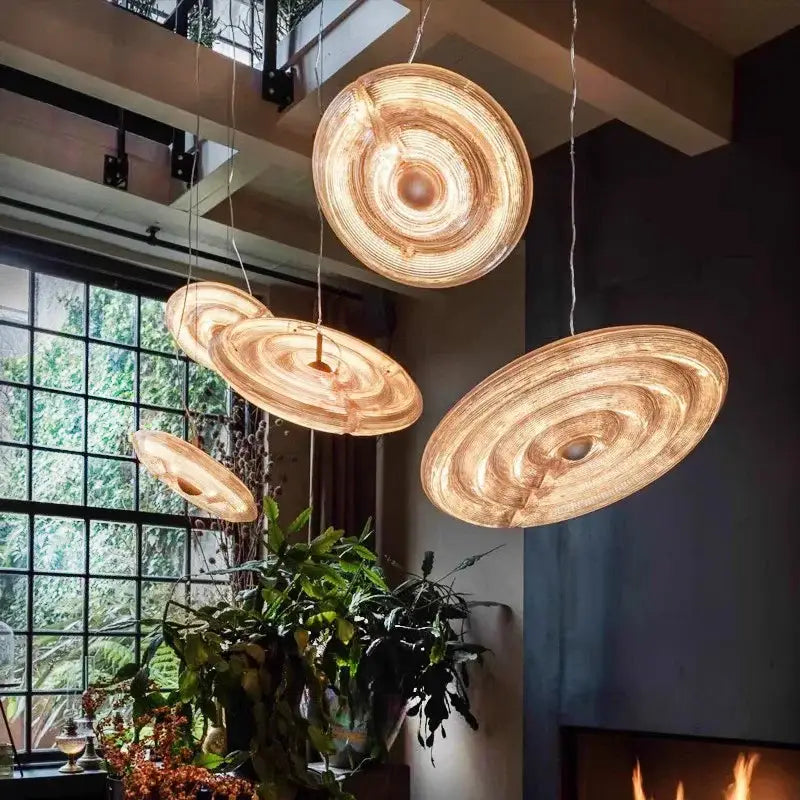 Rustic oval brown & white led glass chandelier dining room light