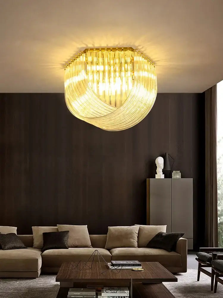 Modern gold led glass chandelier hanging lamps – dining room