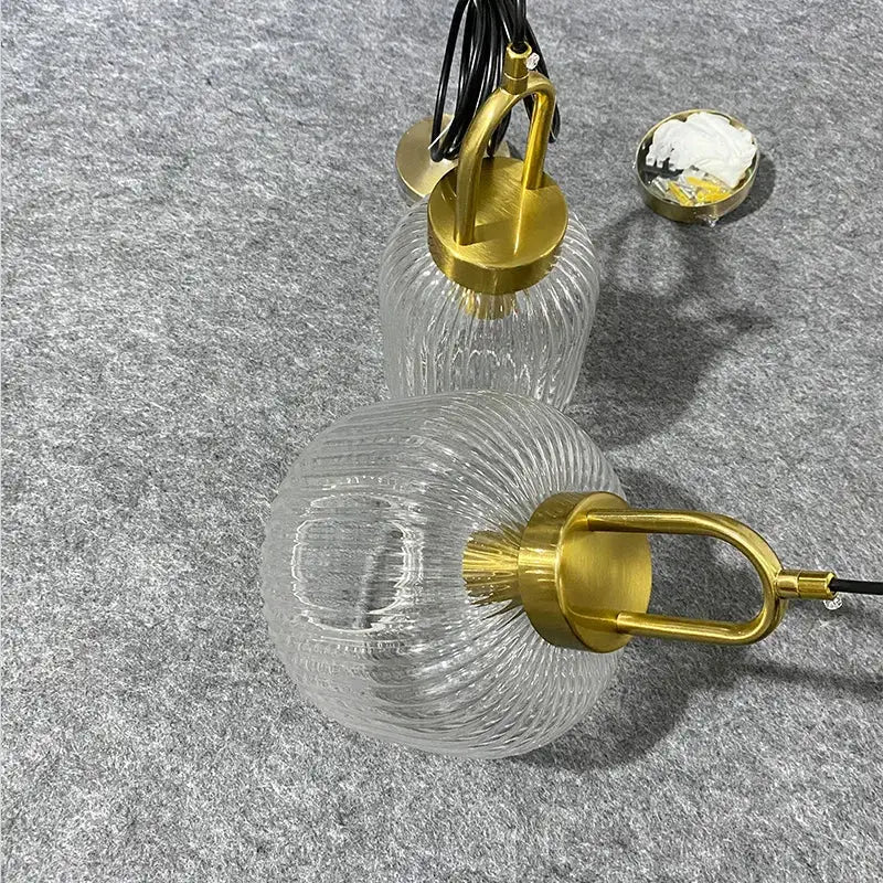 Modern ribbed led glass chandelier dining room brass pendant light