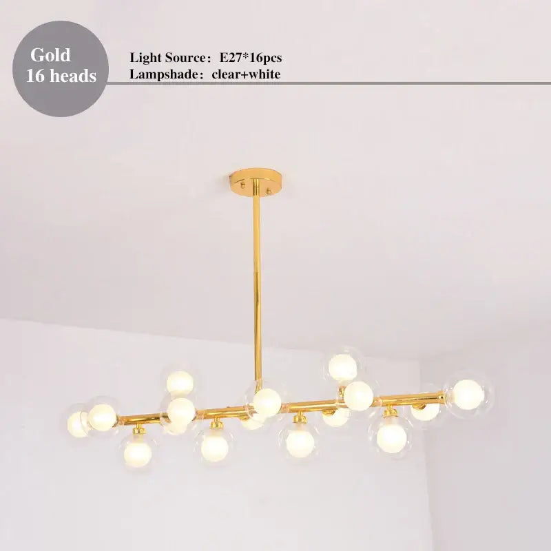 Modern gold led glass chandelier cluster pendant lamp dining room