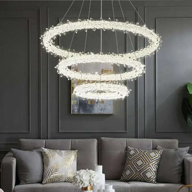 Modern white led glass crystal chandelier living room pendant light