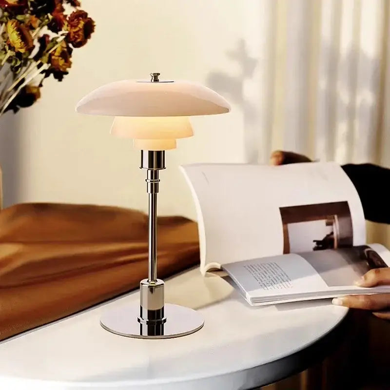 Chrome tiered frosted led glass desk lamp bedroom