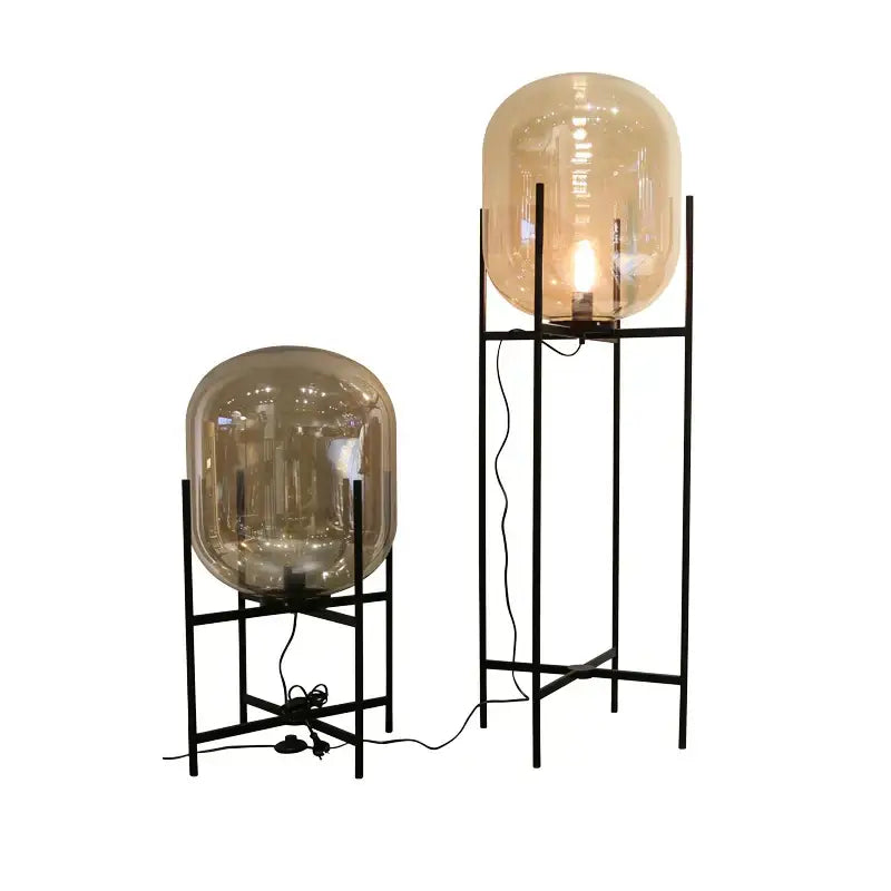 Retro amber glass floor lamp living room black metal light
