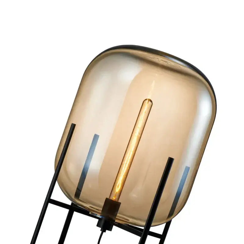 Retro amber glass floor lamp living room black metal light