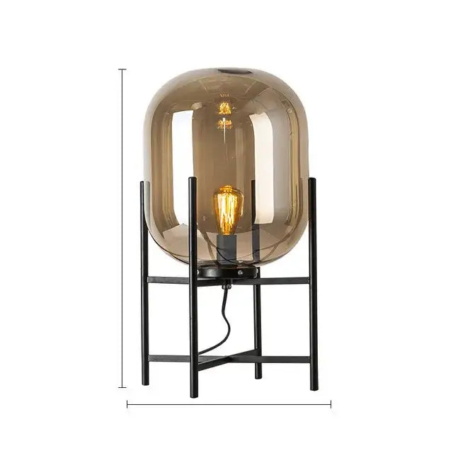 Retro amber glass floor lamp living room black metal light