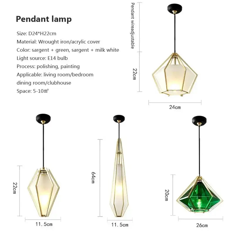 Modern gold geometric pendant light dining room led glass decorbites