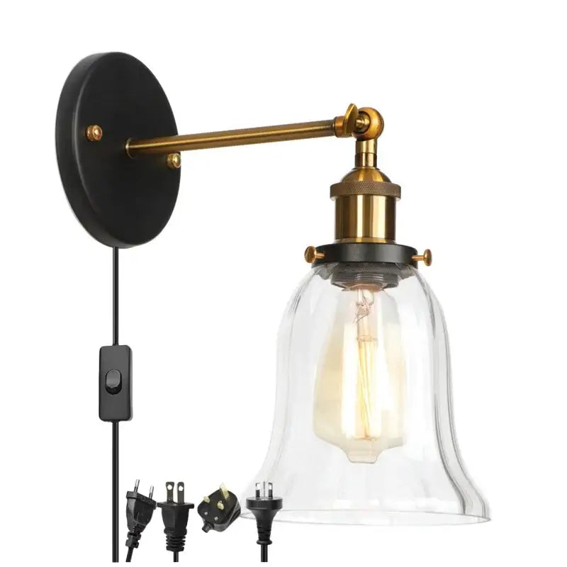 Industrial brass led glass wall lamp for stairway home decor