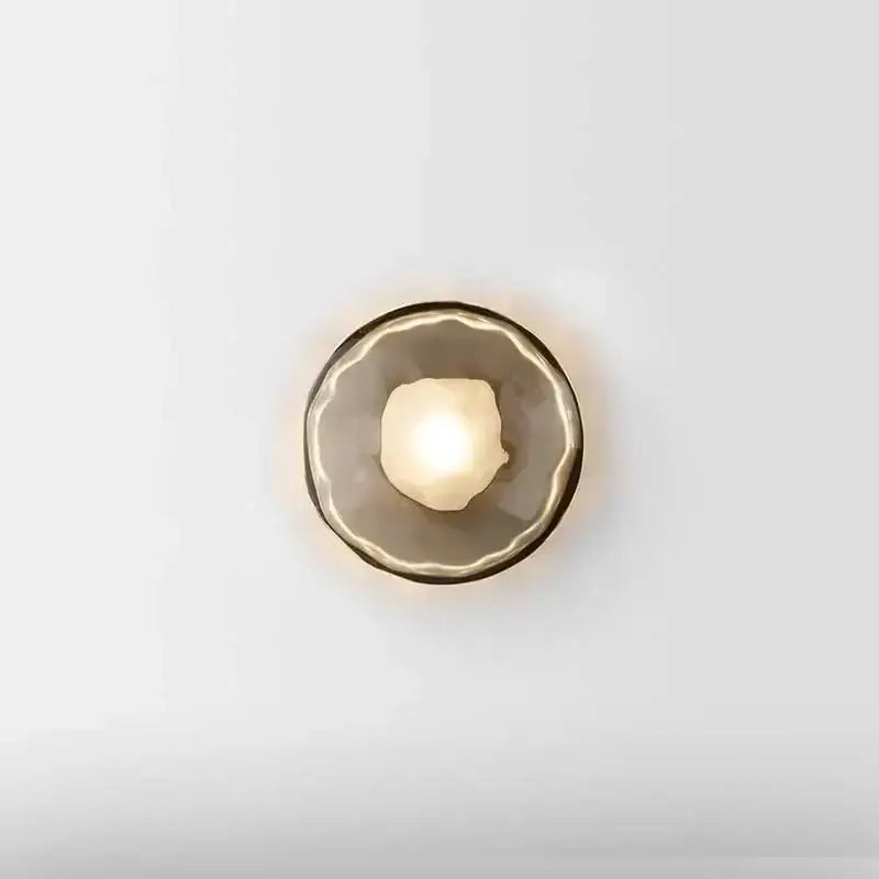 Modern minimalist brass & black led glass wall sconce living room