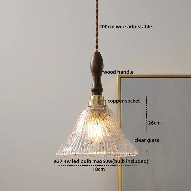 Modern scalloped glass wood pendant light for dining room