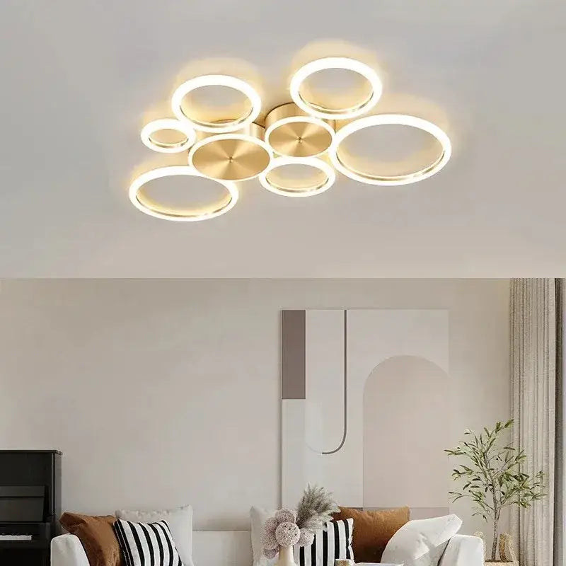 Modern gold ring chandelier living room led circular light fixture