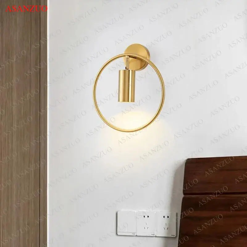 Modern black & gold led ring wall lamp bedroom spotlight