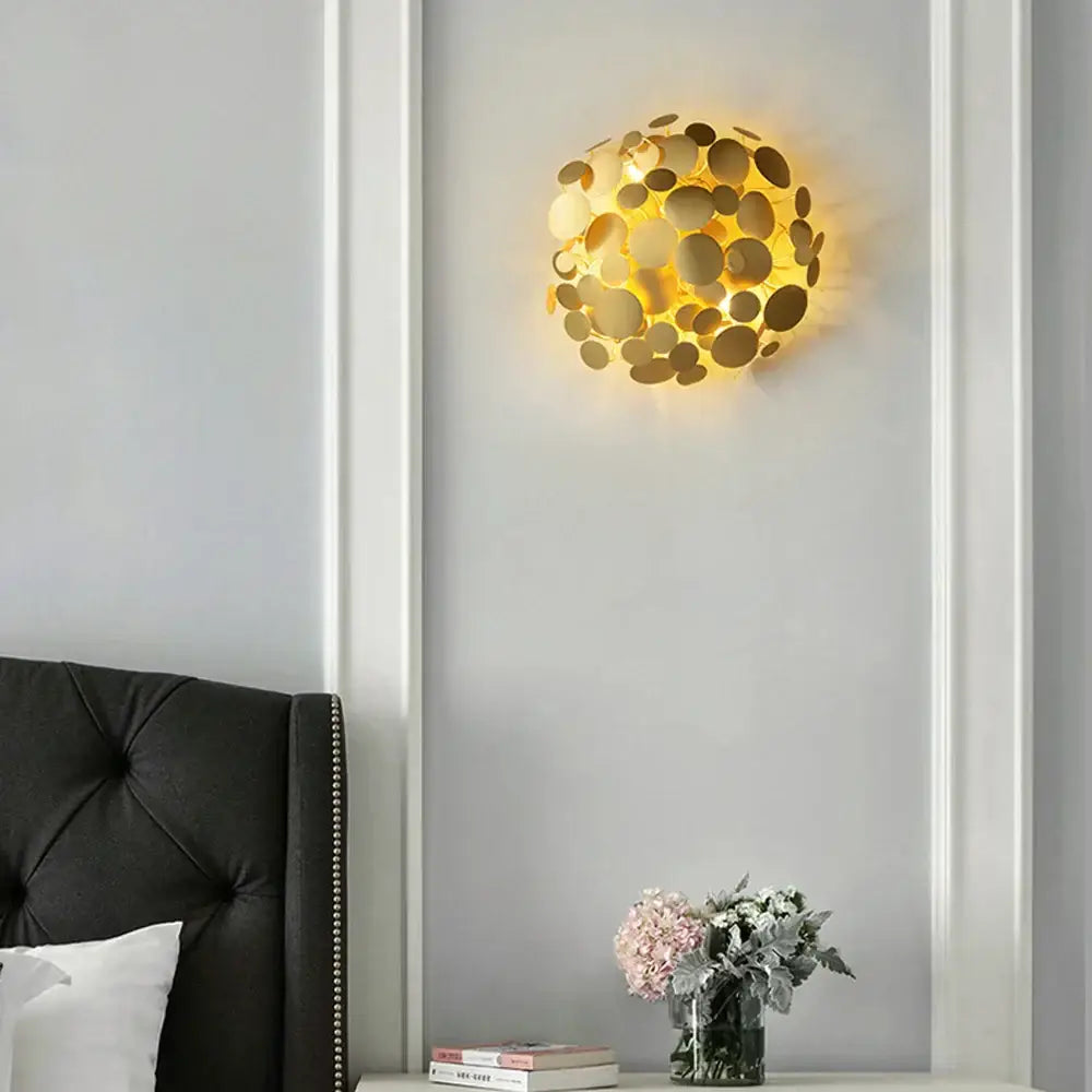 Golden maple leaves led wall sconce bedroom metallic art sculpture