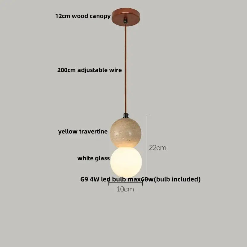 Modern travertine and glass gourd pendant light living room fixture