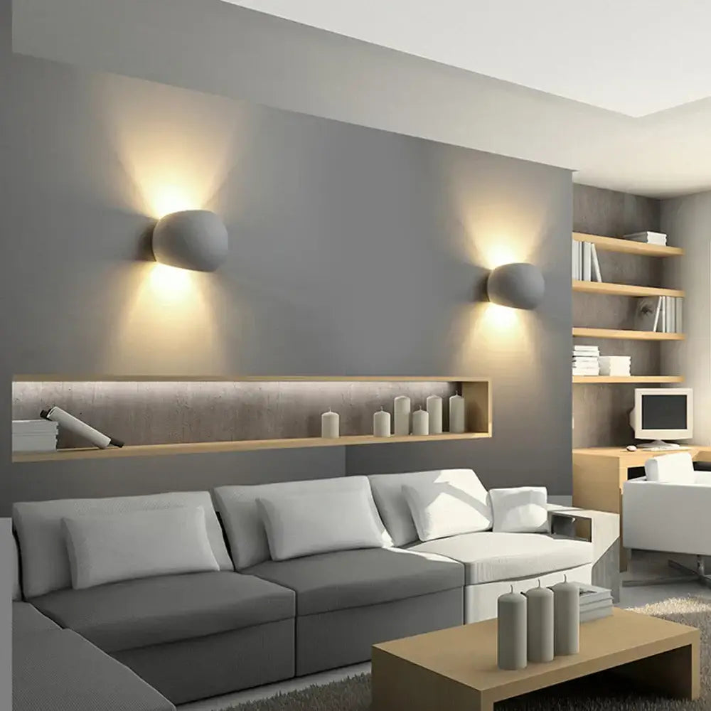 Modern gray led gypsum wall lamp bedroom sconce warm lighting