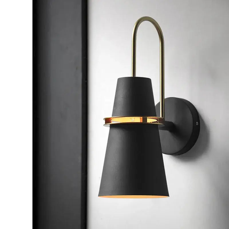 Modern black and brass led horn wall lamp for bedroom warm light