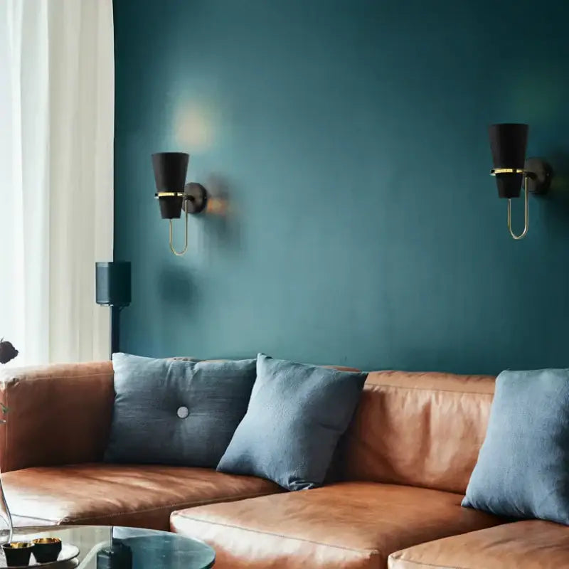 Modern black and brass led horn wall lamp for bedroom warm light